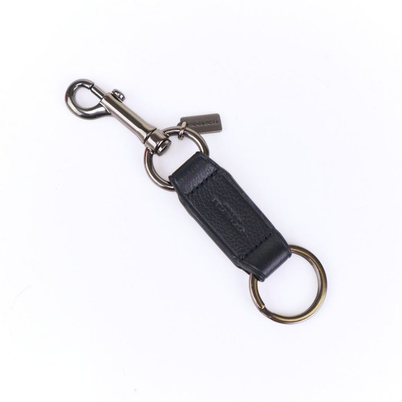 NEW Coach Men's Trigger Snap Keychain Leather Logo Black - Picture 2 of 3